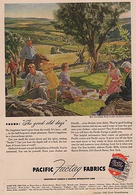 ORIG VINTAGE MAGAZINE AD/ 1943 PACIFIC FACTAG FABRICSillustrator- Peter  Helck