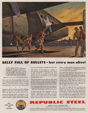 ORIG VINTAGE MAGAZINE AD/ 1943 REPUBLIC STEEL ADillustrator- Peter  Helck