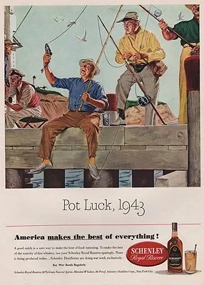 ORIG VINTAGE MAGAZINE AD/ 1943 SCHENLEY WHISKEY ADillustrator- Floyd  Davis