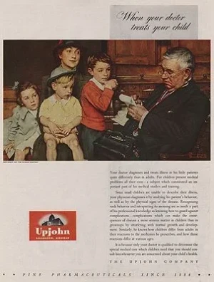 ORIG VINTAGE MAGAZINE AD/ 1943 UPJOHN PHARMACEUTICALS ADillustrator- Norman  Rockwell