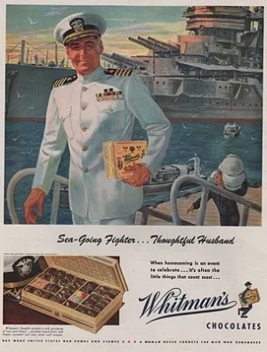 ORIG VINTAGE MAGAZINE AD/ 1943 WHITMANS CHOCOLATES ADillustrator- Ray  Prohaska