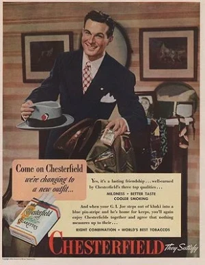 ORIG VINTAGE MAGAZINE AD/ 1945 CHESTERFIELD CIGARETTES ADillustrator- N/A