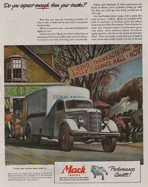 ORIG VINTAGE MAGAZINE AD/ 1945 MACK TRUCK ADillustrator- Peter  Helck