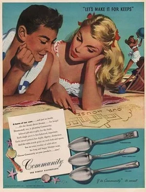 ORIG VINTAGE MAGAZINE AD/ 1947 COMMUNITY SILVERPLATE ADillustrator- Jon  Whitcomb