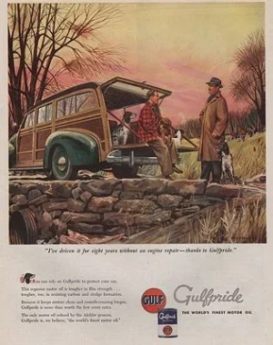 ORIG VINTAGE MAGAZINE AD/ 1947 GULFPRIDE MOTOR OIL ADillustrator- James  Bingham