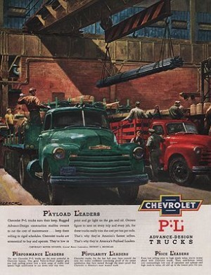 ORIG VINTAGE MAGAZINE AD/ 1950 CHEVROLET TRUCK ADillustrator- Peter  Helck
