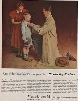 ORIG VINTAGE MAGAZINE AD/ 1950 MASSACHUSETTS MUTUAL INSURANCE CO.illustrator- Norman  Rockwell