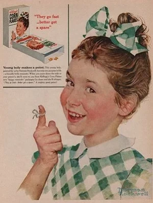 ORIG VINTAGE MAGAZINE AD/ 1955 KELLOGG'S CORN FLAKES ADillustrator- Norman  Rockwell