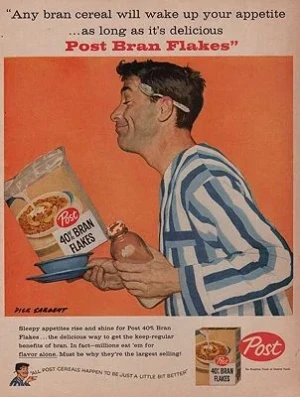 ORIG VINTAGE MAGAZINE AD/ 1957 POST BRAN FLAKES CEREAL ADillustrator- Dick  Sargent