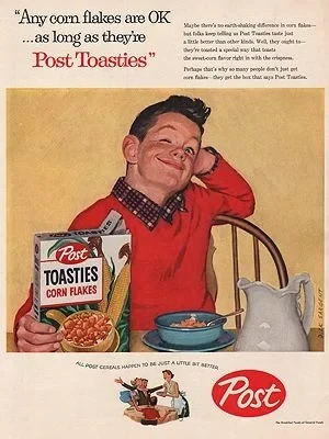ORIG VINTAGE MAGAZINE AD/ 1957 POST TOASTIES CEREAL ADillustrator- Dick  Sargent