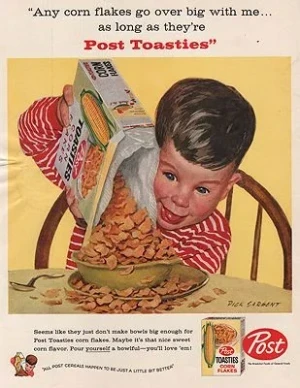 ORIG VINTAGE MAGAZINE AD/ 1958 POST BRAN FLAKES CEREAL ADillustrator- Dick  Sargent