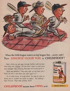 ORIG VINTAGE MAGAZINE AD/ 1959 SIMONIZ FLOOR WAX ADillustrator- Whitney  Darrow, Jr.