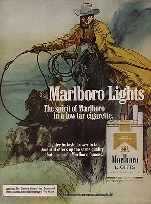 ORIG. VINTAGE MAGAZINE AD: 1976 MARLBORO LIGHTS CIGARETTE ADillustrator- Bob  Peak