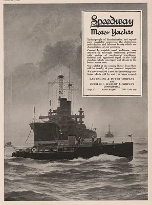 ORIG VINTAGE MAGAZINE AD/ SPEEDWAY MOTOR YACHTS ADillustrator- Rufus F.  Zogbaum