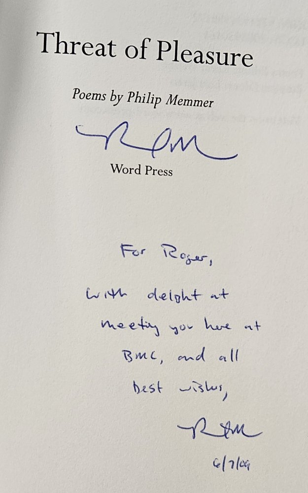 Threat of Pleasure [INSCRIBED COPY] by: Memmer, Philip
